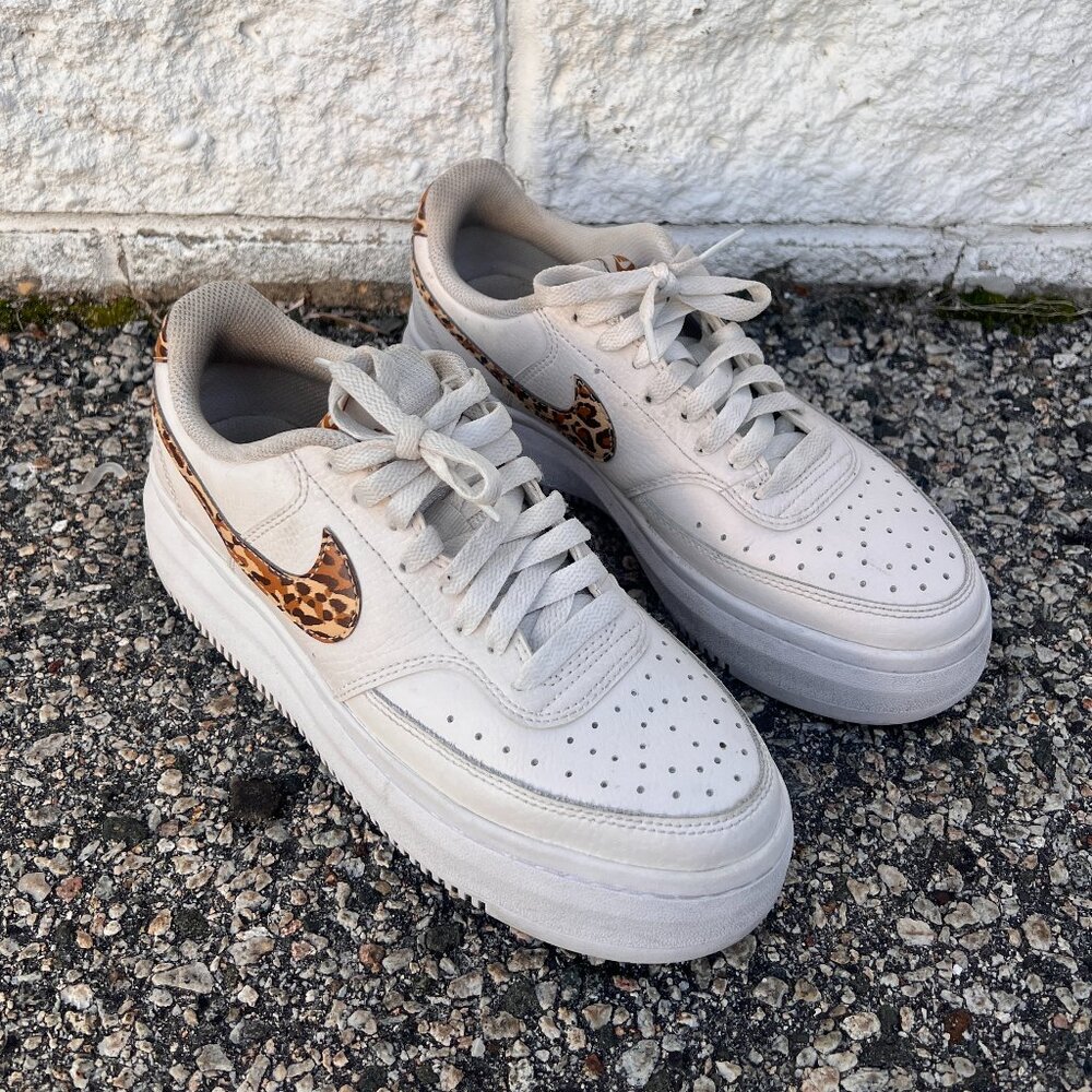 SOLD Nike Court Vision Alta Low Phantom Leopard White Leather Sneakers